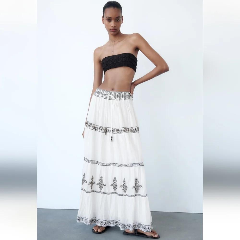 Zara embroidered long skirt